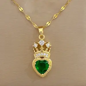 F323 Green Titanium Steel Chain Copper Micro Inlay Pendant