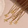 Wholesale 304 Stainless Steel Letter PVD Coated Stone-Free 18K Gold Plated Real Gold Plated Simple Style Waterproof Non Tarnish Plating Gold Pendant Necklace