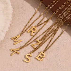 Wholesale 304 Stainless Steel Letter PVD Coated Stone-Free 18K Gold Plated Real Gold Plated Simple Style Waterproof Non Tarnish Plating Gold Pendant Necklace