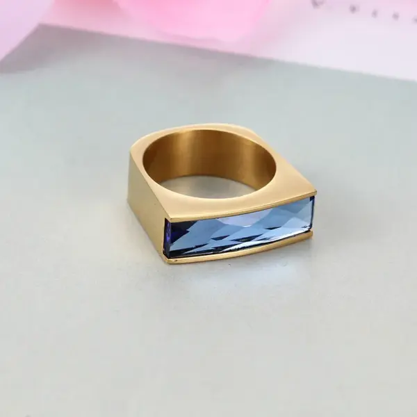 Wholesale 1 Piece Fashion Square Stainless Steel Plating Glass Rings