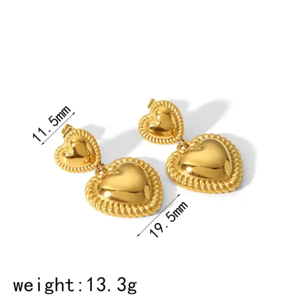 Wholesale PVD Coated Real Gold Plated 18K Gold Square Heart Shape 304 Stainless Steel Simple Style Classic Style Waterproof Non Tarnish Drop Earrings