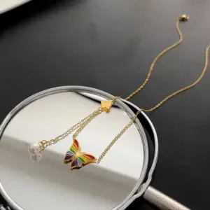 03-I1 Colorized Butterfly Necklace Titanium Steel Material