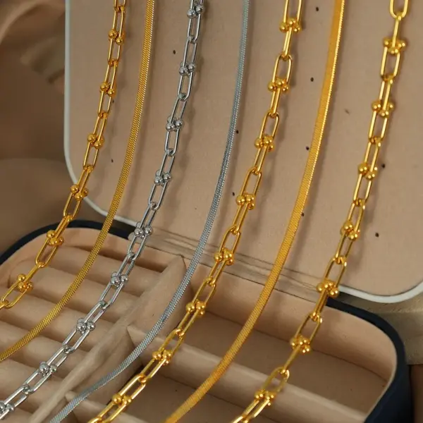 Wholesale PVD Coated Real Gold Plated 18K Gold Solid Color Chain 304 Stainless Steel Simple Style Waterproof Non Tarnish 304 Stainless Steel Necklace