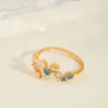 Wholesale Jewelry Cute Sweet Sun Flower Shell Copper Zircon 14K Gold Plated Open Rings