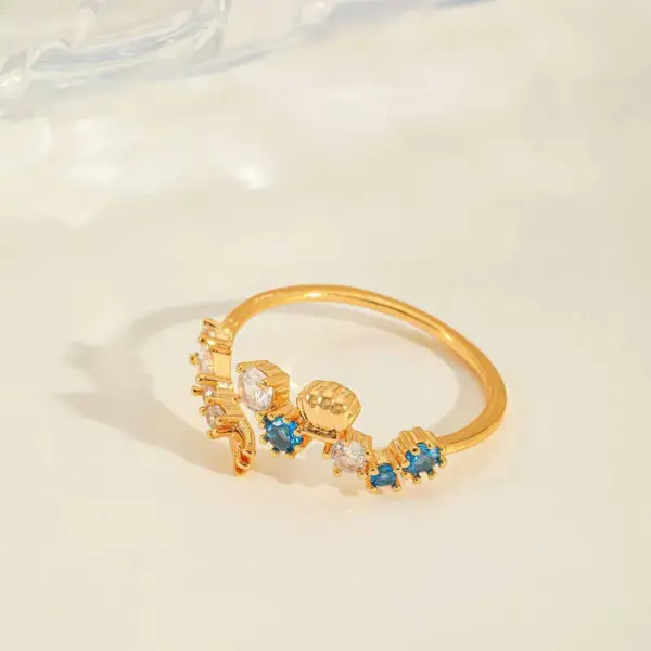 Wholesale Jewelry Cute Sweet Sun Flower Shell Copper Zircon 14K Gold Plated Open Rings