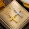 Wholesale PVD Coated Real Gold Plated Cross Stainless Steel Vintage Style Waterproof Non Tarnish Titanium Steel Pendant Necklace