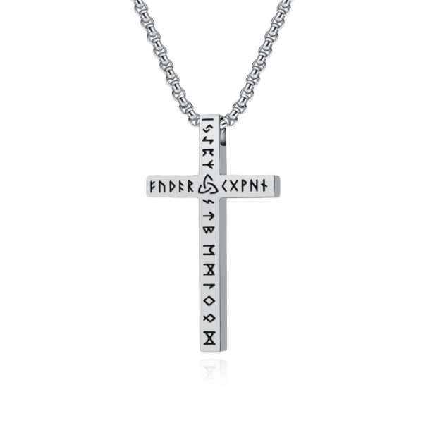 oly-24ce52206fc705a873a8d87a91df979f Wholesale Cross Border Nordic Viking Text Titanium Steel Glow Cross Necklace Luen Rune Gender Free Cross Pendant