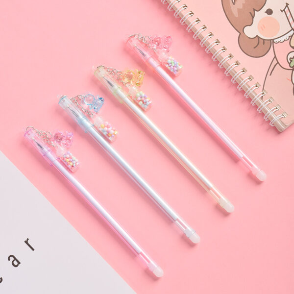 Wholesale Creative Cartoon Bear Drift Bottle Pendant Erasable Gel Pen Small Fresh and Cute Pendant Signature Pen Student Stationery