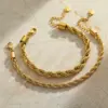 Real Gold Plated 304 Stainless Steel PVD Coated Solid Color Waterproof Non Tarnish Twisted Rope Chain Necklace