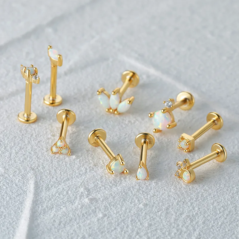 Wholesale 1 Piece Ear Cartilage Rings & Studs Fashion Square Water oplets Paw Print Sier Inlay Zircon