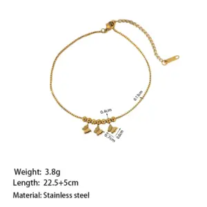 B5025 round Beads Butterfly Anklet Gold