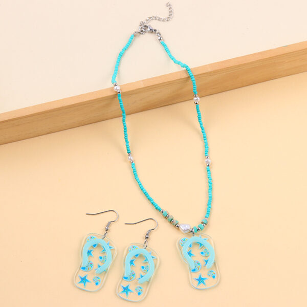 Wholesale Cross-border beach vacation style slippers earrings dopamine printed beaded acrylic necklace fashion set for women
