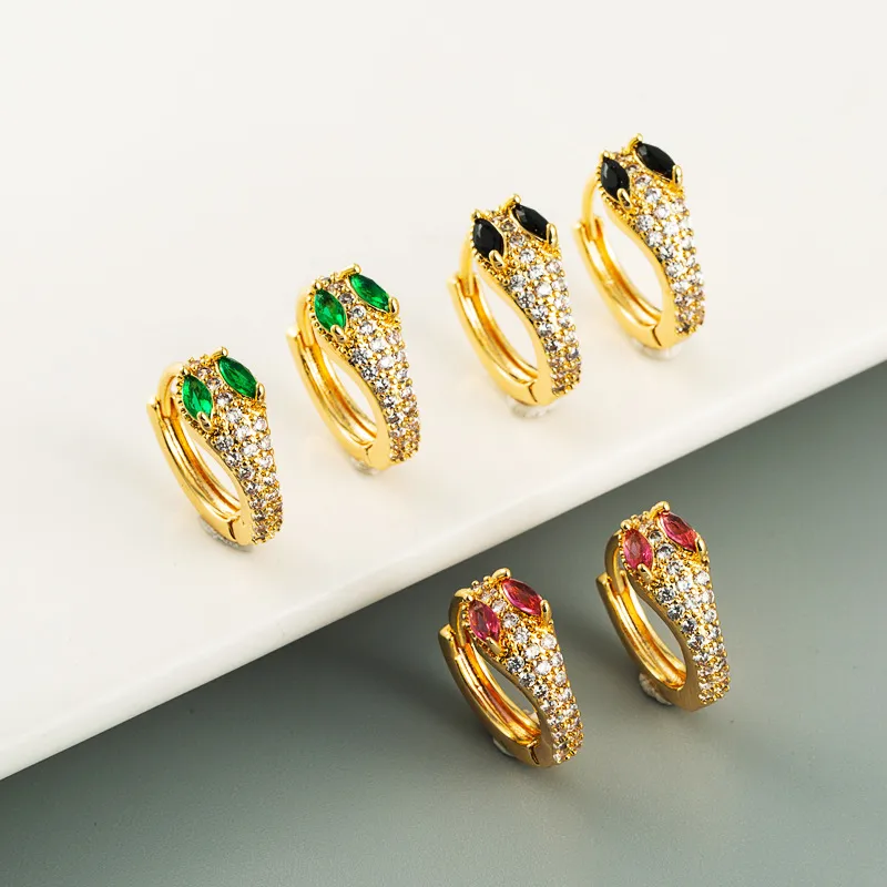 Wholesale New Fashion Copper Micro-inlaid Zircon 18k Gold Plated Cobra-shaped Earrings Wholesale Nihaojewerly