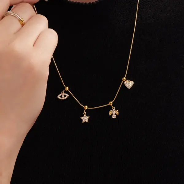 Wholesale Stainless Steel DIY Combination Necklace Fashion Versatile Jewelry Heart Bear Pendant Women's Lobster Clasp Geometric Pattern