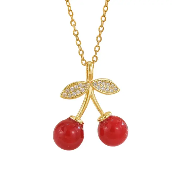 Wholesale Jewelry Cute Sweet Cherry Copper Plating Pendant Necklace Cable Chain