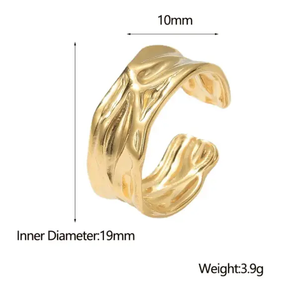 PVD Coated Real Gold Plated Geometric Stainless Steel Fashion Waterproof Non Tarnish Open Ring