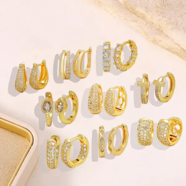Wholesale Elegant Copper Plated 18K Gold Zirconia Embedded Earrings Women's Fashion Jewelry Non-Fading Geometric Pattern Hoop Earrings