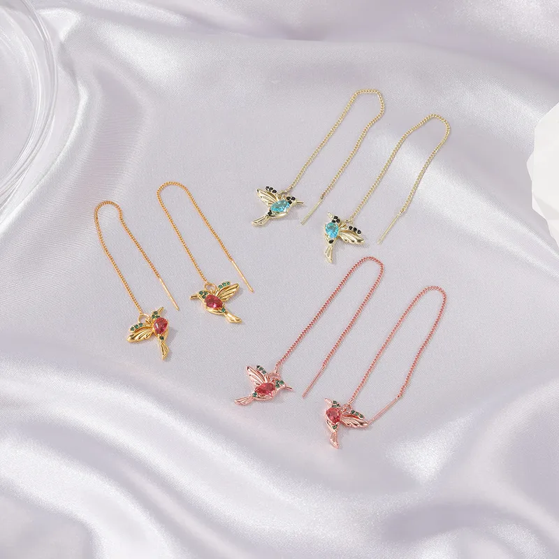 Wholesale 1 Pair Cute Animal Hummingbird Bird Copper Earrings