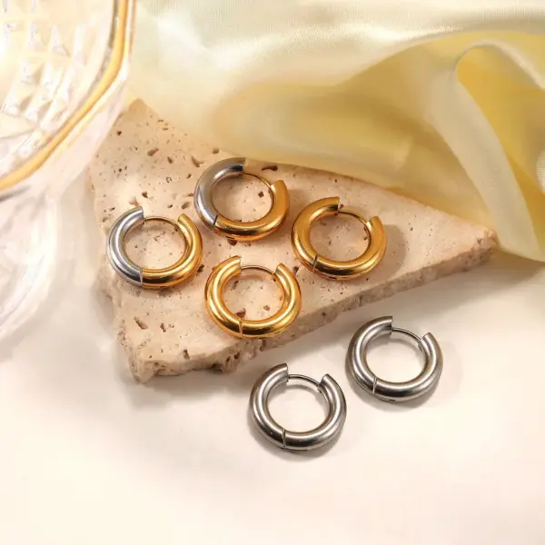 PVD Coated Real Gold Plated Circle Stainless Steel Waterproof Non Tarnish 304 Stainless Steel Earrings
