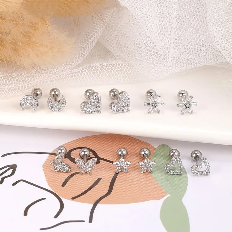 Wholesale 1 Pair Sweet Flower Butterfly Titanium Steel Rhinestones Ear Studs