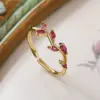 Wholesale Simple Style Geometric Color Block Copper 18k Gold Plated Zircon Open Rings In Bulk