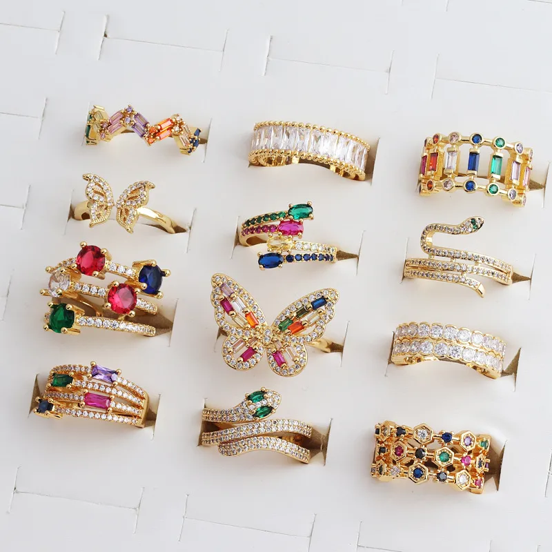 Wholesale Retro Butterfly Copper Open Ring Plating Zircon Copper Rings