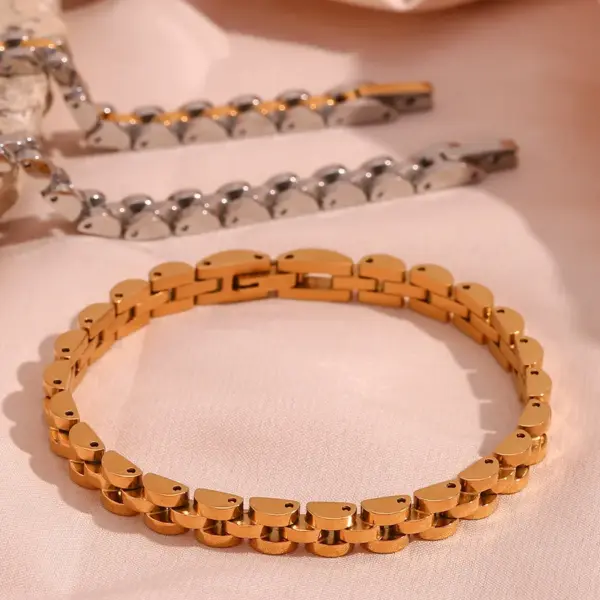 Wholesale 304 Stainless Steel Solid Color PVD Coated Stone-Free 18K Gold Plated Real Gold Plated Basic Simple Style Classic Style Waterproof Non Tarnish Plating Gold Silver Bracelets