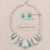 Wholesale Cross-Border Hot Selling Bohemian Retro Fashion Exquisite Exaggerated Turquoise Pearl Colored Diamond Necklace Jewelry Set