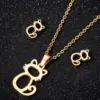 Wholesale PVD Coated 18K Gold Real Gold Plated Cat 201 Stainless Steel Fashion Waterproof Non Tarnish Jewelry Set