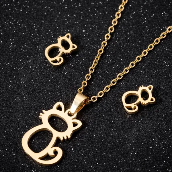 Wholesale PVD Coated 18K Gold Real Gold Plated Cat 201 Stainless Steel Fashion Waterproof Non Tarnish Jewelry Set