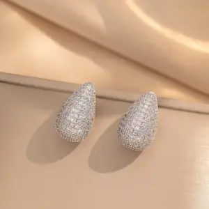252 Full Diamond Water Drop Ear Studs / Steel Color