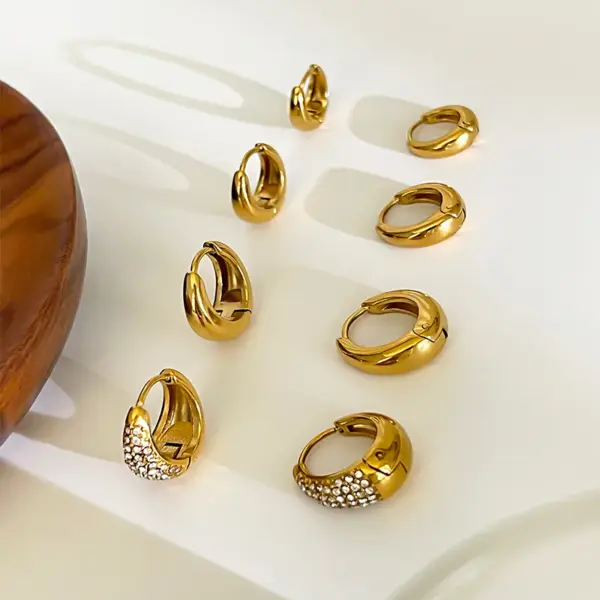 Wholesale 304 Stainless Steel Geometric PVD Coated Rhinestones Real Gold Plated 18K Gold Retro Waterproof Non Tarnish Surgical Steel Gold Earrings