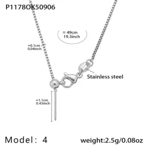 P1178-4 Steel Color Square Pearl Chain Necklace 49cm