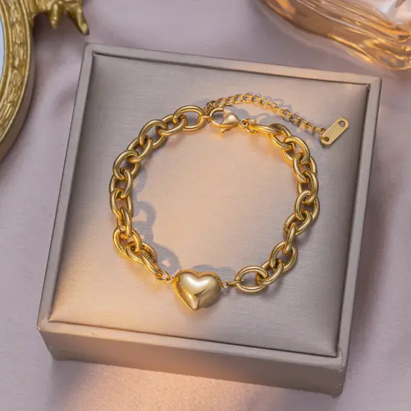 Wholesale Jewelry Casual Elegant Simple Style Heart Shape 304 Stainless Steel Plating Jewelry Set Cable Chain