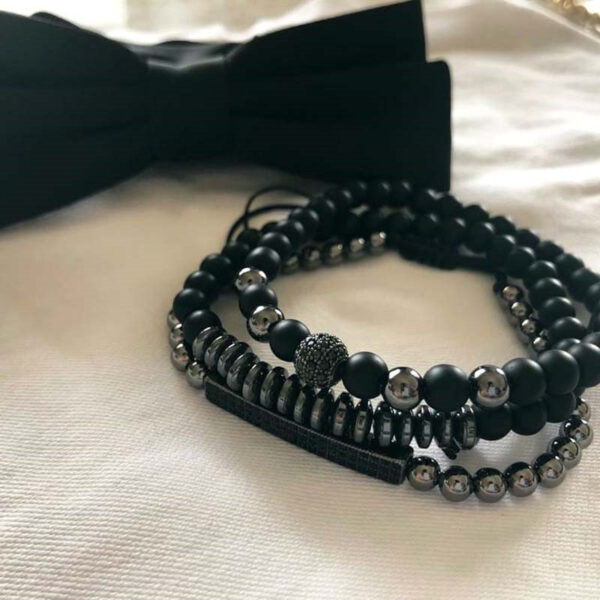 Wholesale Foreign trade jewelry black frosted wear copper with zirconium diamond ball flying saucer long bracelet set wholesale men's woven bracelet