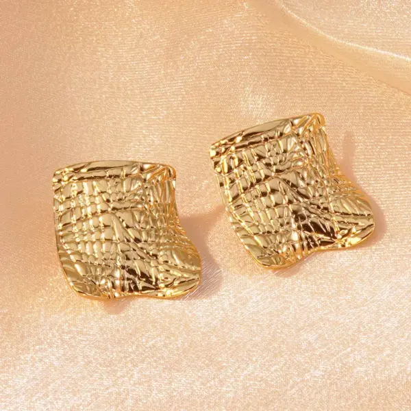 Wholesale 304 Stainless Steel Plastic Geometric Quadrilateral Round Electroplating December Birthstone Turquoise Imitation Gold Hip-Hop Novelty Tropical Inlay Multicolor-Golden Yellow Ear Studs