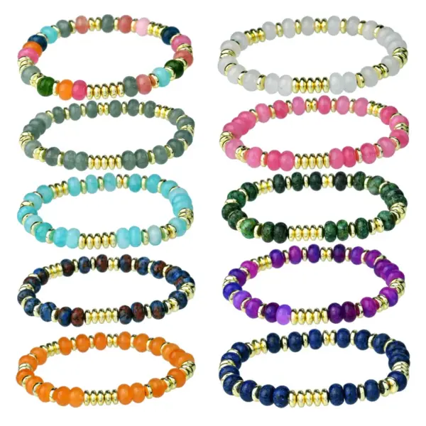 Retro Classic Style Round Natural Stone Beaded Chain Bracelets In Bulk