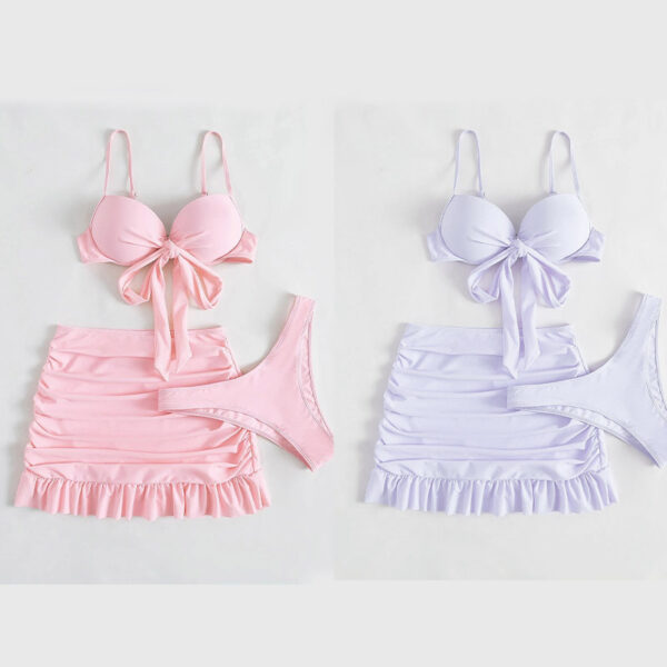 oly-2521ad591ad408d50f57a8b033a81f03 Wholesale 2024 New European and American Split Swimsuit Women's Sexy Solid Color Hard Bag Bikini Lace-up High Waist Skirt Hot Spring Swimsuit