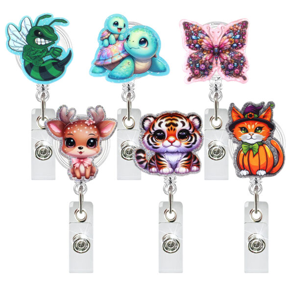 Wholesale Animal series: Turtle, Tiger, Butterfly, Acrylic easy-pull buckle, telescopic rotating, doctor/nurse ID card buckle, easy-pull.
