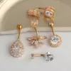 Wholesale Fashion Water Droplets Stainless Steel Inlay Zircon Belly Ring 5 Pieces