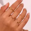 Wholesale Jewelry Vintage Style Simple Style Classic Style V Shape 304 Stainless Steel Rhinestones 18K Gold Plated Plating Inlay Rings