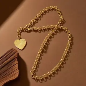 X0403-Thick Chain Heart Necklace- Gold