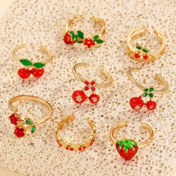 Wholesale Jewelry Elegant Lady Cherry Strawberry Copper Plating Open Rings