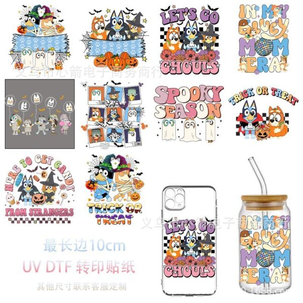 Wholesale Cartoon Bluey UV DTF Transfer Crystal Transparent Sticker 10cm Waterproof Scratch-Resistant Decorative Water Cup Wholesale Cross-Border