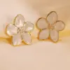 304 Stainless Steel Plastic Flower Plated Stone-Free Imitation Gold Elegant Cute Sweet Enamel Gold Ear Studs
