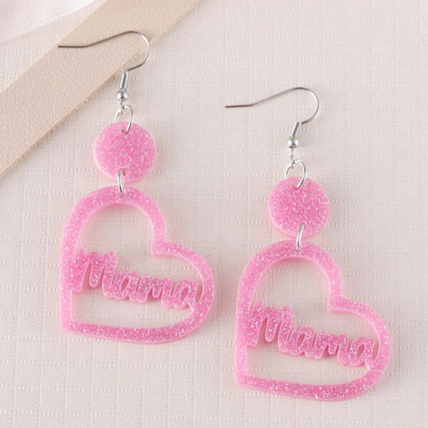 Wholesale Europe and the United States cross-border new mother's day pink MAMA hollow love disc pendant acrylic sequin double-sided earrings