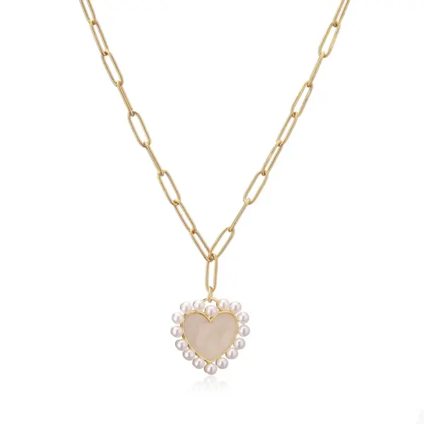 Elegant Vacation Simple Style Heart Shape Copper 18k Gold Plated Artificial Pearls Rings Necklace In Bulk