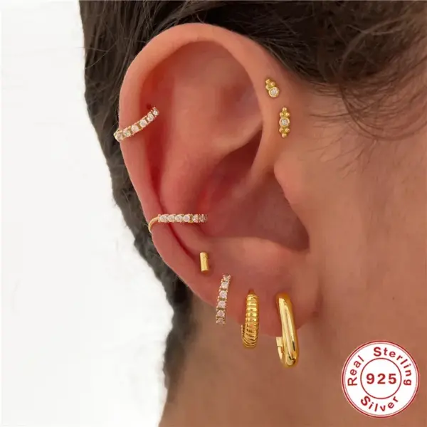 Wholesale 1 Piece Ear Cartilage Rings & Studs Fashion Geometric 925 Sterling Silver Zircon