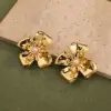 Wholesale Ion Plating (IP) Real Gold Plated 18K Gold Flower Petal 201 Stainless Steel Casual Elegant Sweet Waterproof Non Tarnish Ear Studs