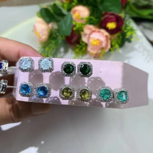 Wholesale Korean Style Geometric Copper Zircon Pendant Necklace Ear Studs 1 Set